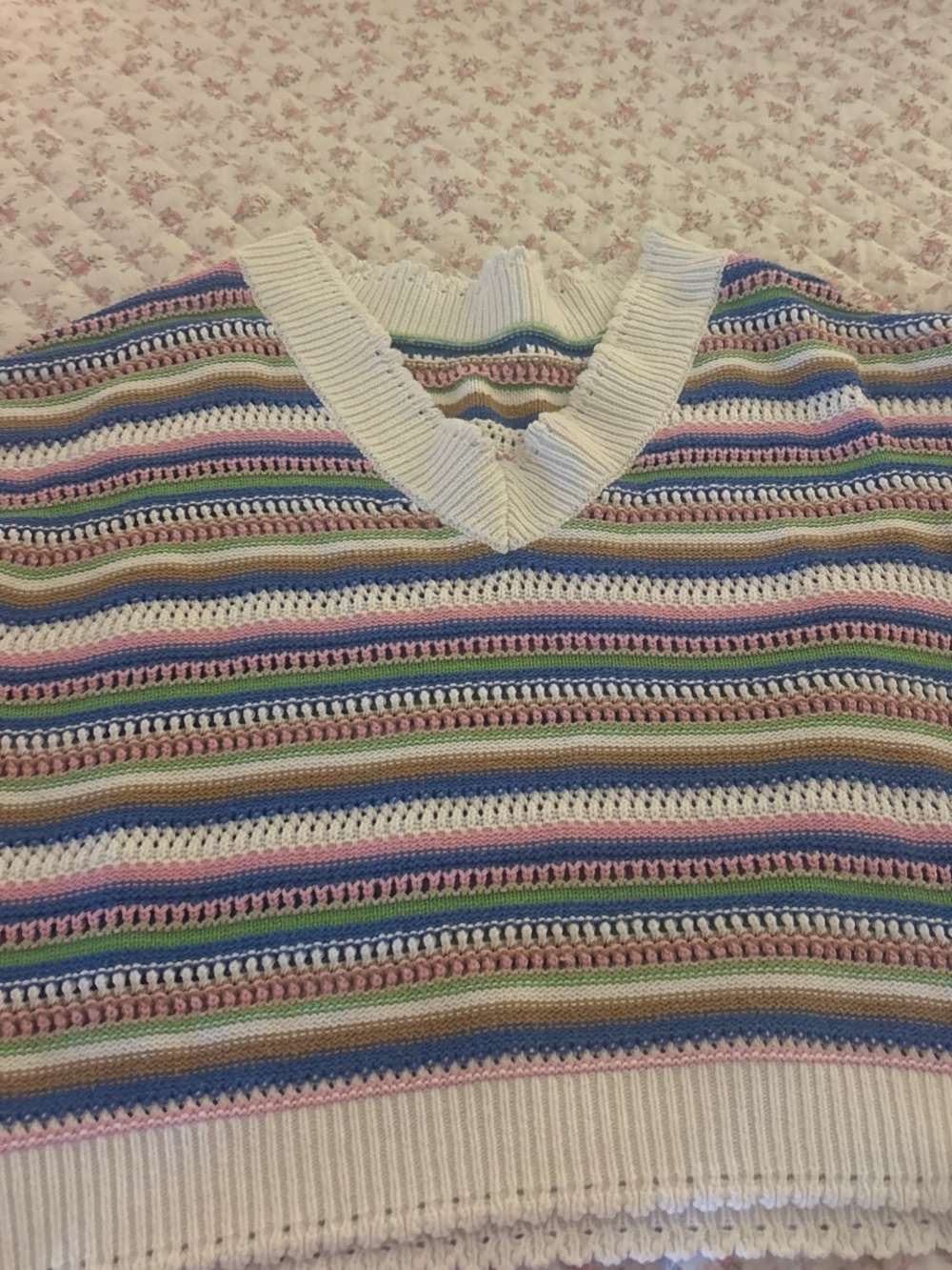 So Me Women's Crochet V-Neck Sweater Vest - Cream, Blue, Pink, Green, Tan